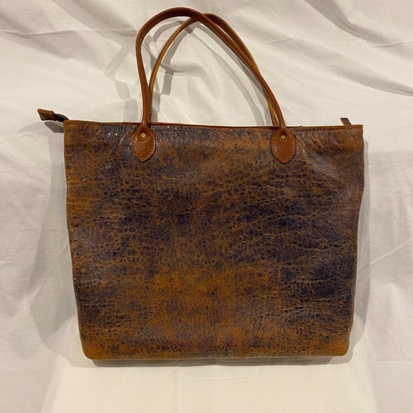 Distressed Blue Leather Tote - Picture 2 of 4